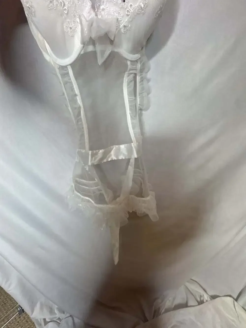 Victoria's Secret White Rhinestone Embroidered Mesh Corset Teddy. Size 34C.